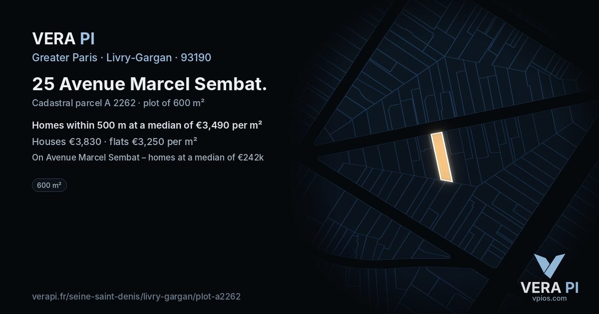25 Avenue Marcel Sembat, Livry-Gargan at night – the plot lit, the parcels around coloured by the prices near them