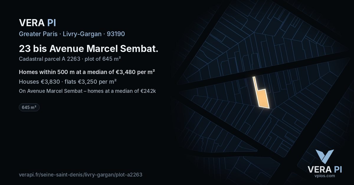 23 bis Avenue Marcel Sembat, Livry-Gargan at night – the plot lit, the parcels around coloured by the prices near them