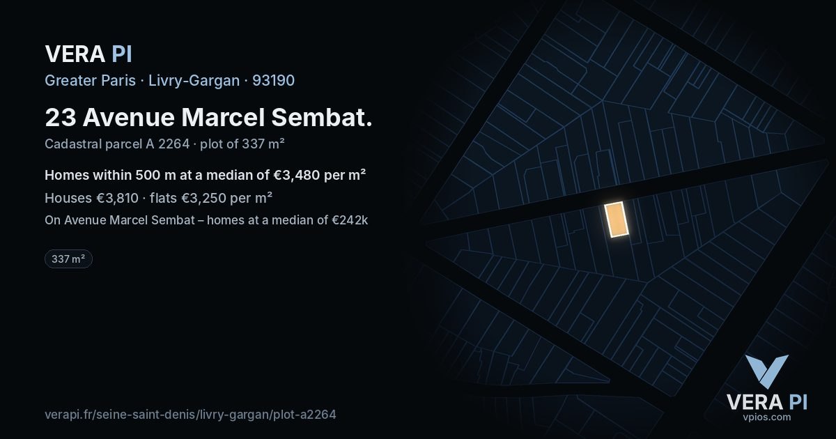 23 Avenue Marcel Sembat, Livry-Gargan at night – the plot lit, the parcels around coloured by the prices near them