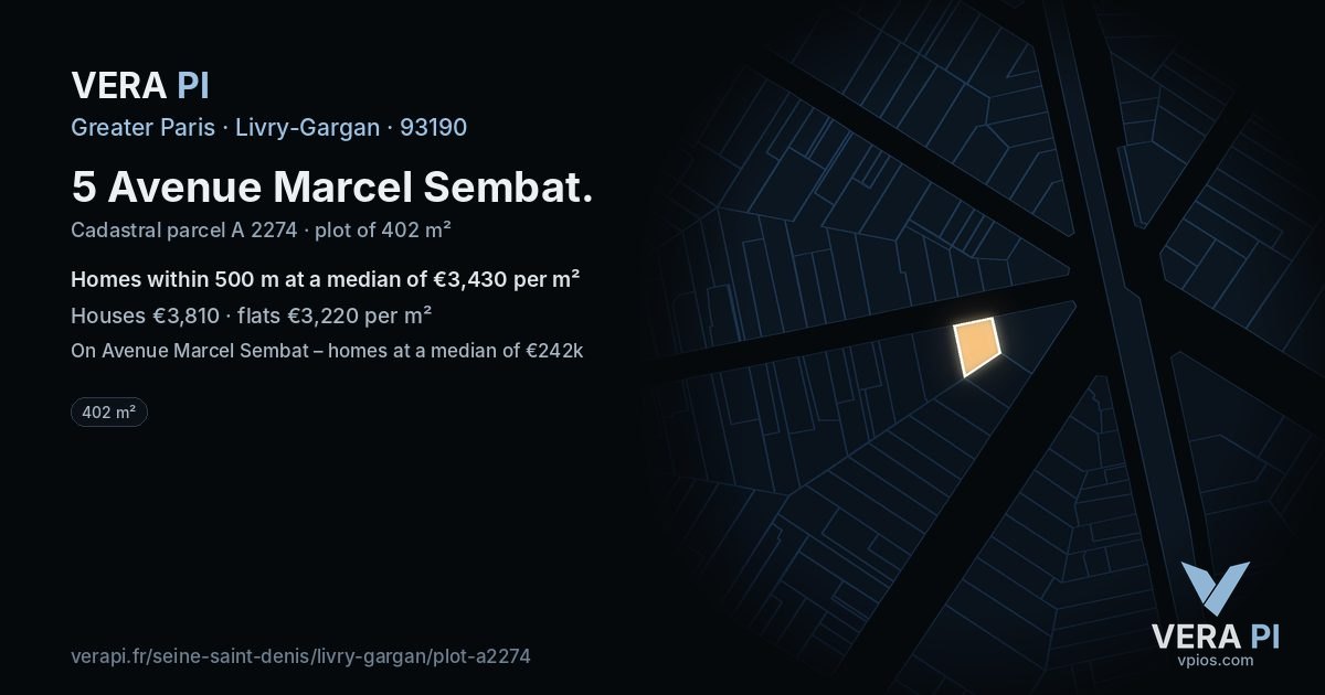 5 Avenue Marcel Sembat, Livry-Gargan at night – the plot lit, the parcels around coloured by the prices near them