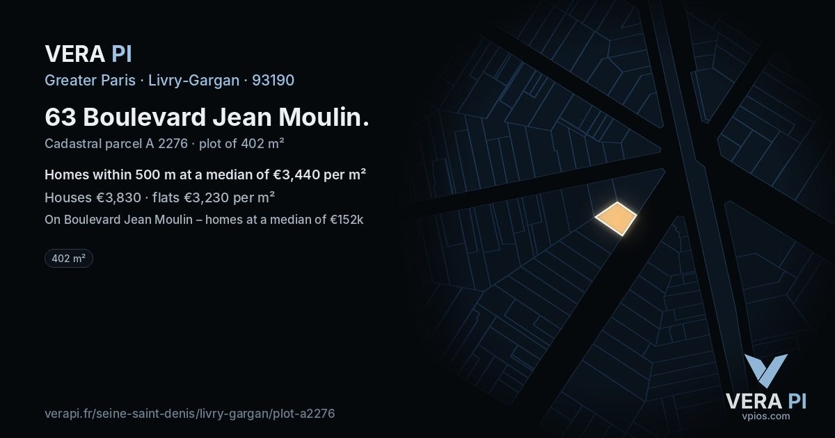 63 Boulevard Jean Moulin, Livry-Gargan at night – the plot lit, the parcels around coloured by the prices near them