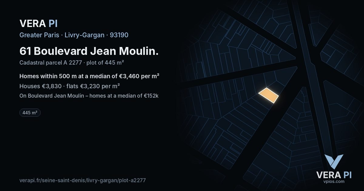 61 Boulevard Jean Moulin, Livry-Gargan at night – the plot lit, the parcels around coloured by the prices near them