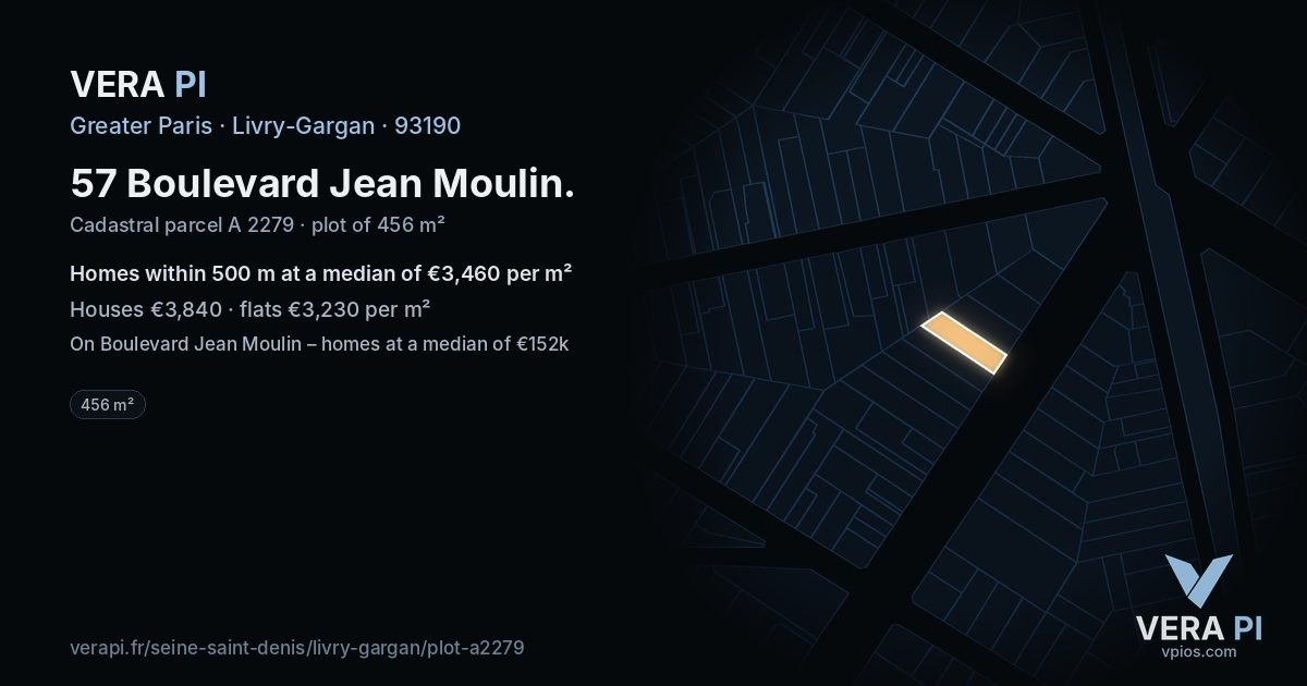 57 Boulevard Jean Moulin, Livry-Gargan at night – the plot lit, the parcels around coloured by the prices near them