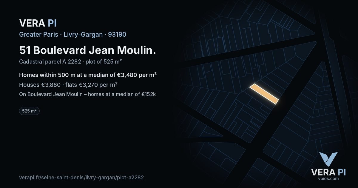 51 Boulevard Jean Moulin, Livry-Gargan at night – the plot lit, the parcels around coloured by the prices near them