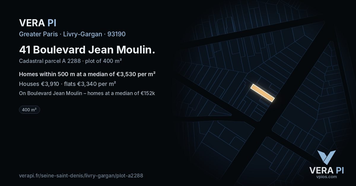 41 Boulevard Jean Moulin, Livry-Gargan at night – the plot lit, the parcels around coloured by the prices near them