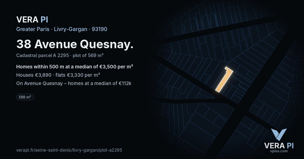 38 Avenue Quesnay, Livry-Gargan at night – the plot lit, the parcels around coloured by the prices near them