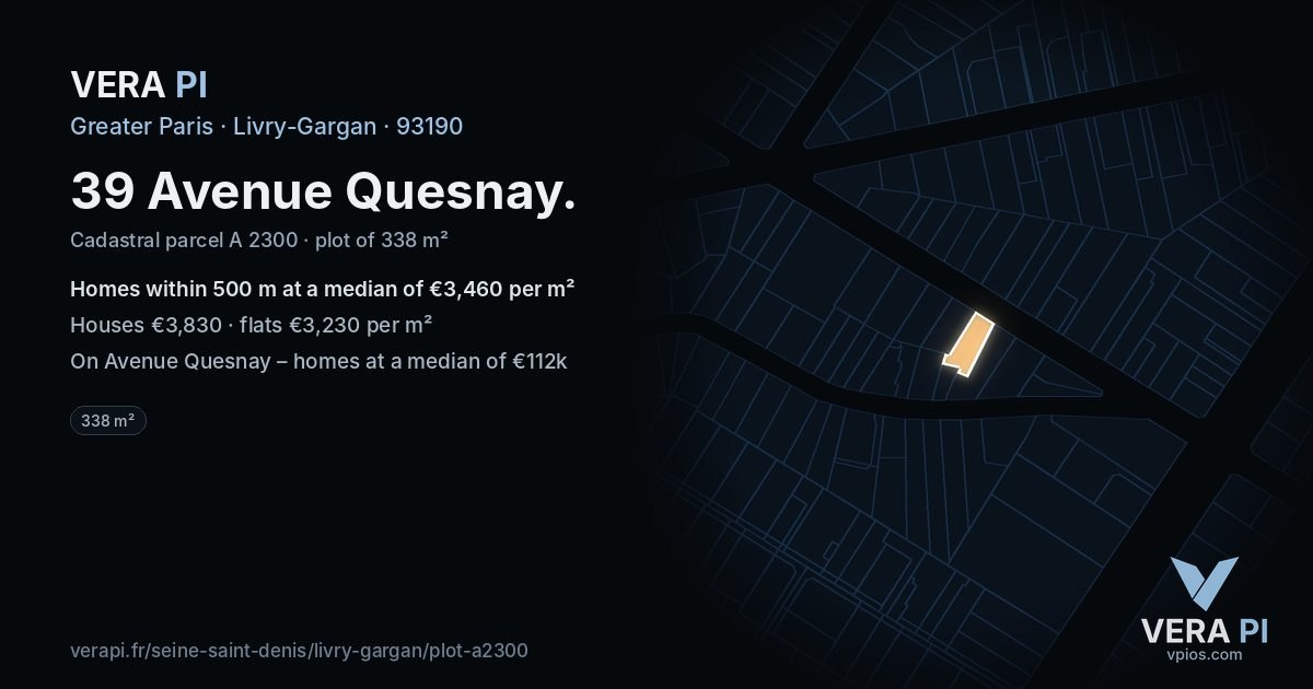 39 Avenue Quesnay, Livry-Gargan at night – the plot lit, the parcels around coloured by the prices near them