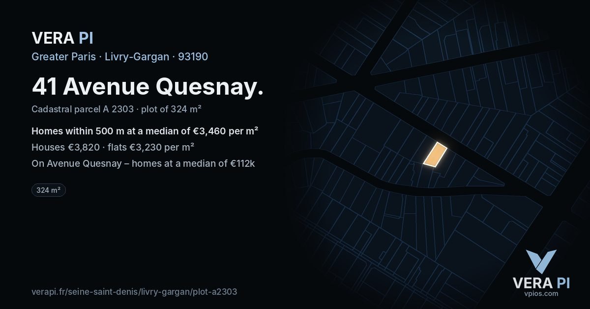 41 Avenue Quesnay, Livry-Gargan at night – the plot lit, the parcels around coloured by the prices near them