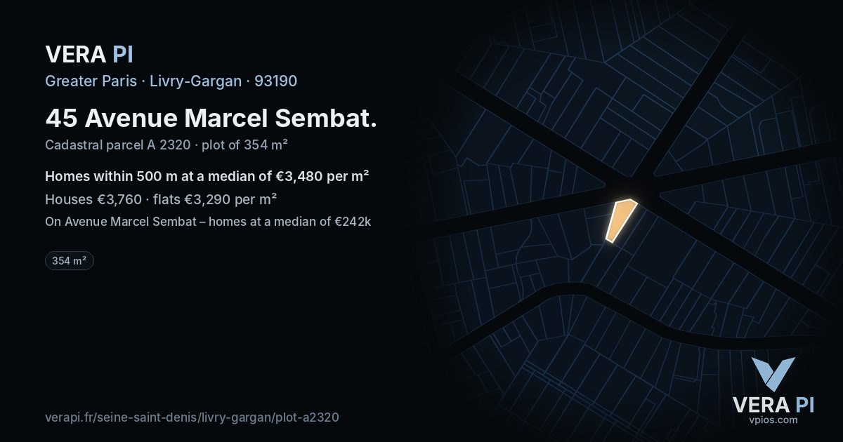 45 Avenue Marcel Sembat, Livry-Gargan at night – the plot lit, the parcels around coloured by the prices near them
