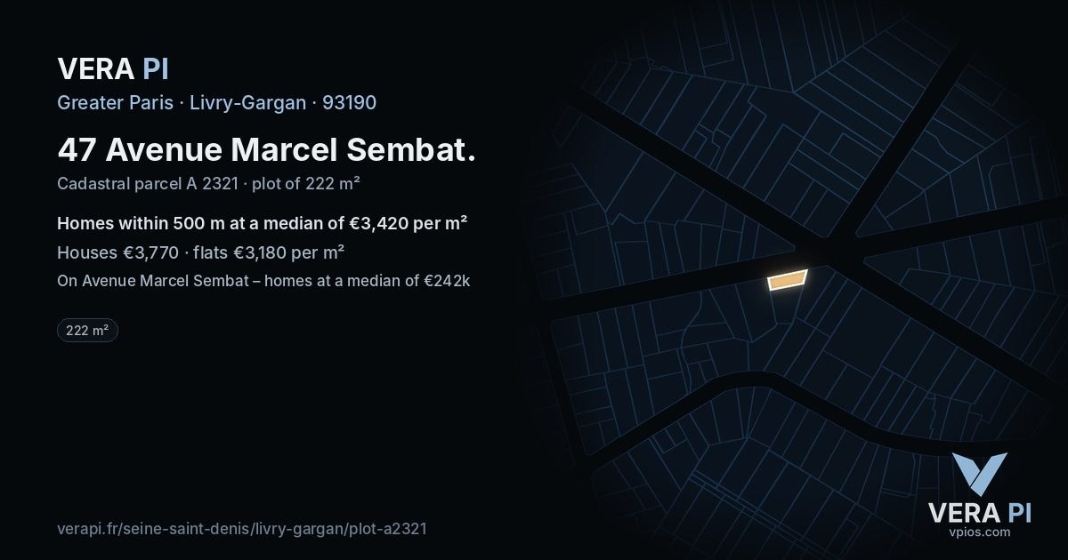 47 Avenue Marcel Sembat, Livry-Gargan at night – the plot lit, the parcels around coloured by the prices near them