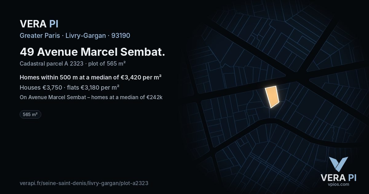 49 Avenue Marcel Sembat, Livry-Gargan at night – the plot lit, the parcels around coloured by the prices near them