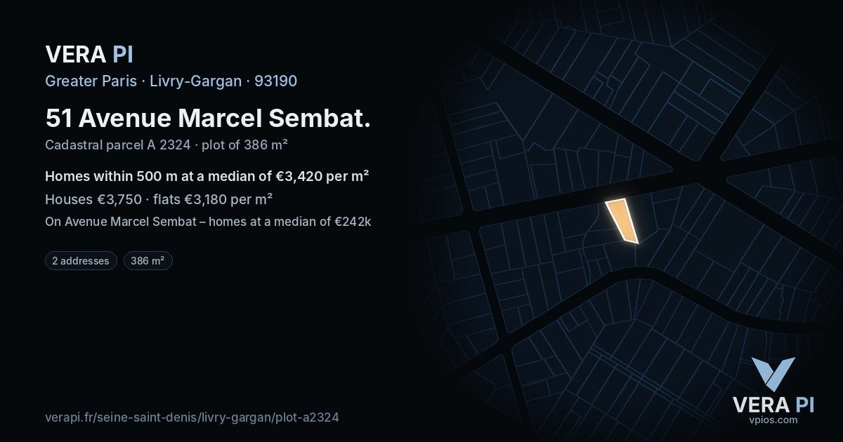 51 Avenue Marcel Sembat, Livry-Gargan at night – the plot lit, the parcels around coloured by the prices near them