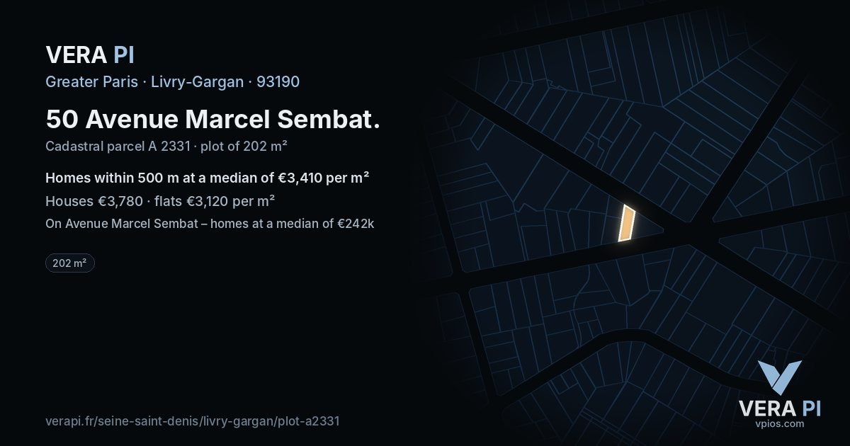 50 Avenue Marcel Sembat, Livry-Gargan at night – the plot lit, the parcels around coloured by the prices near them