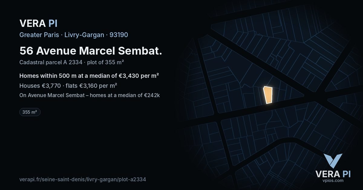 56 Avenue Marcel Sembat, Livry-Gargan at night – the plot lit, the parcels around coloured by the prices near them