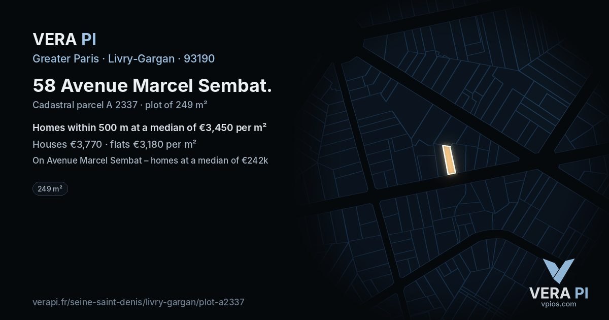 58 Avenue Marcel Sembat, Livry-Gargan at night – the plot lit, the parcels around coloured by the prices near them