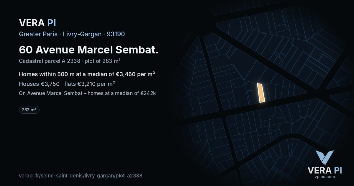 60 Avenue Marcel Sembat, Livry-Gargan at night – the plot lit, the parcels around coloured by the prices near them