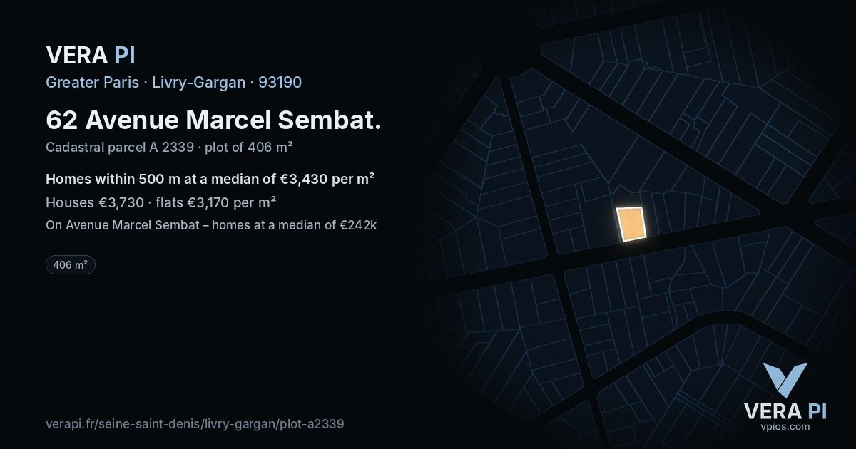 62 Avenue Marcel Sembat, Livry-Gargan at night – the plot lit, the parcels around coloured by the prices near them