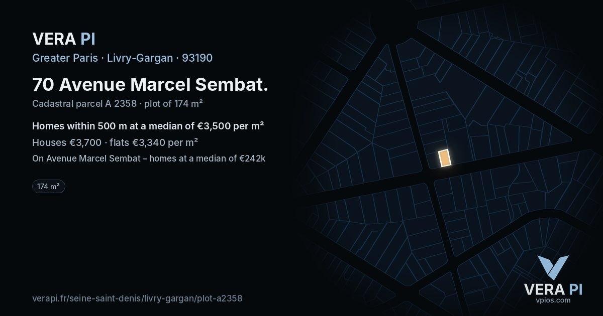 70 Avenue Marcel Sembat, Livry-Gargan at night – the plot lit, the parcels around coloured by the prices near them