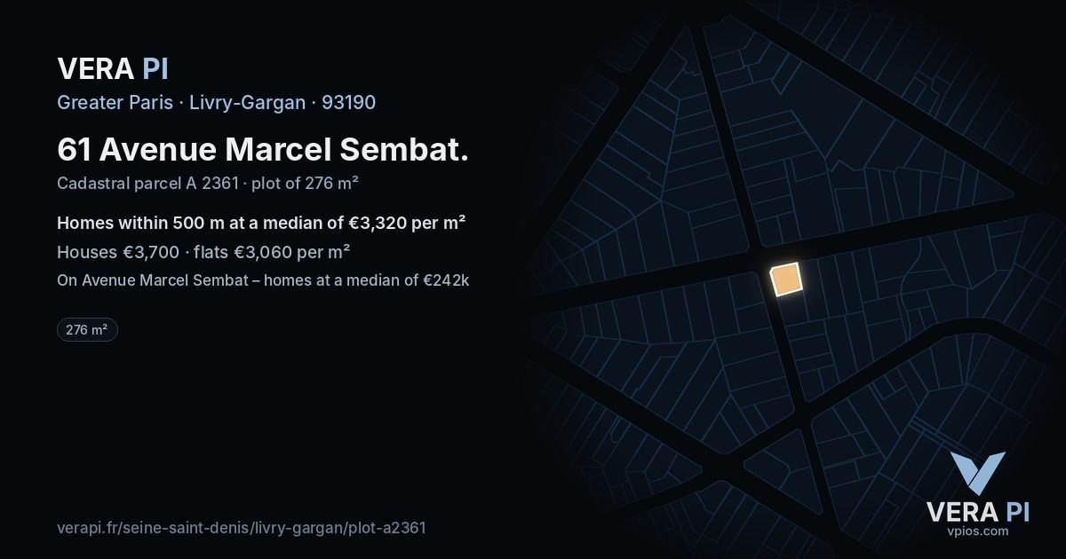 61 Avenue Marcel Sembat, Livry-Gargan at night – the plot lit, the parcels around coloured by the prices near them