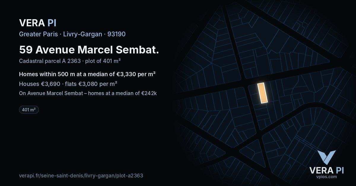 59 Avenue Marcel Sembat, Livry-Gargan at night – the plot lit, the parcels around coloured by the prices near them