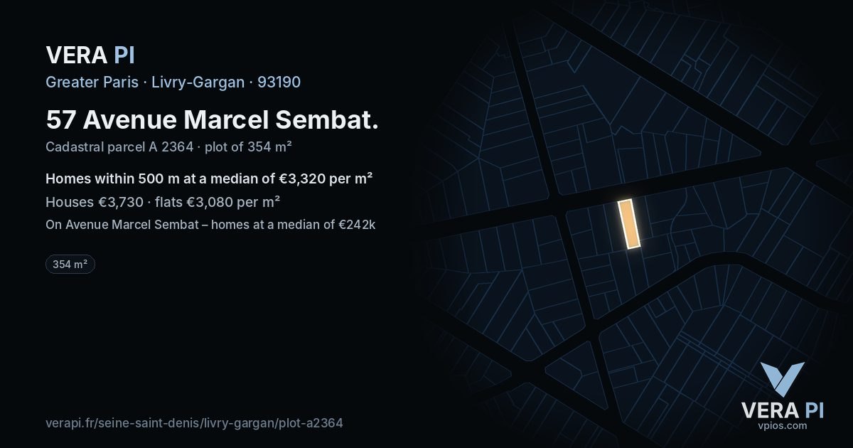 57 Avenue Marcel Sembat, Livry-Gargan at night – the plot lit, the parcels around coloured by the prices near them