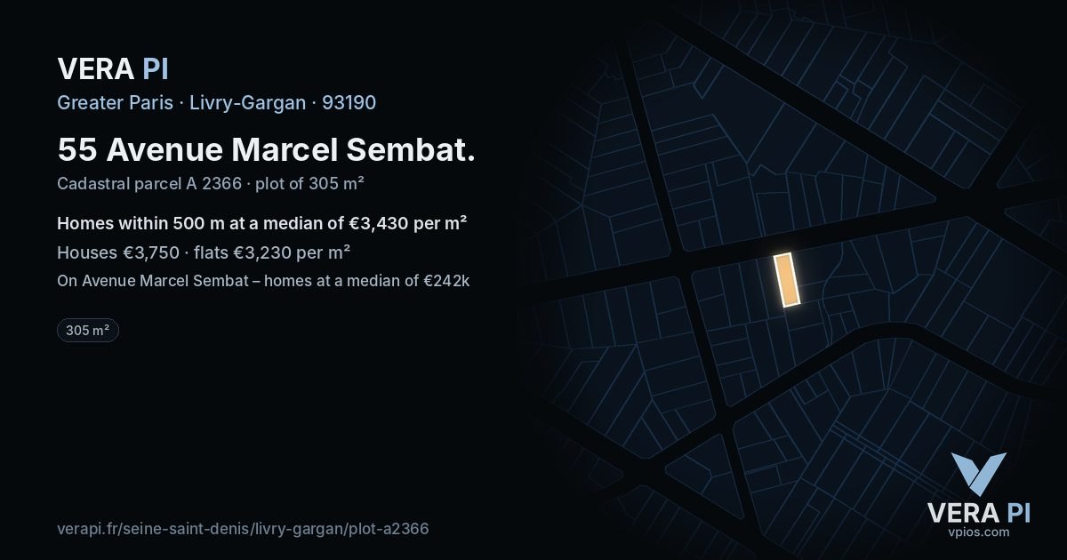 55 Avenue Marcel Sembat, Livry-Gargan at night – the plot lit, the parcels around coloured by the prices near them