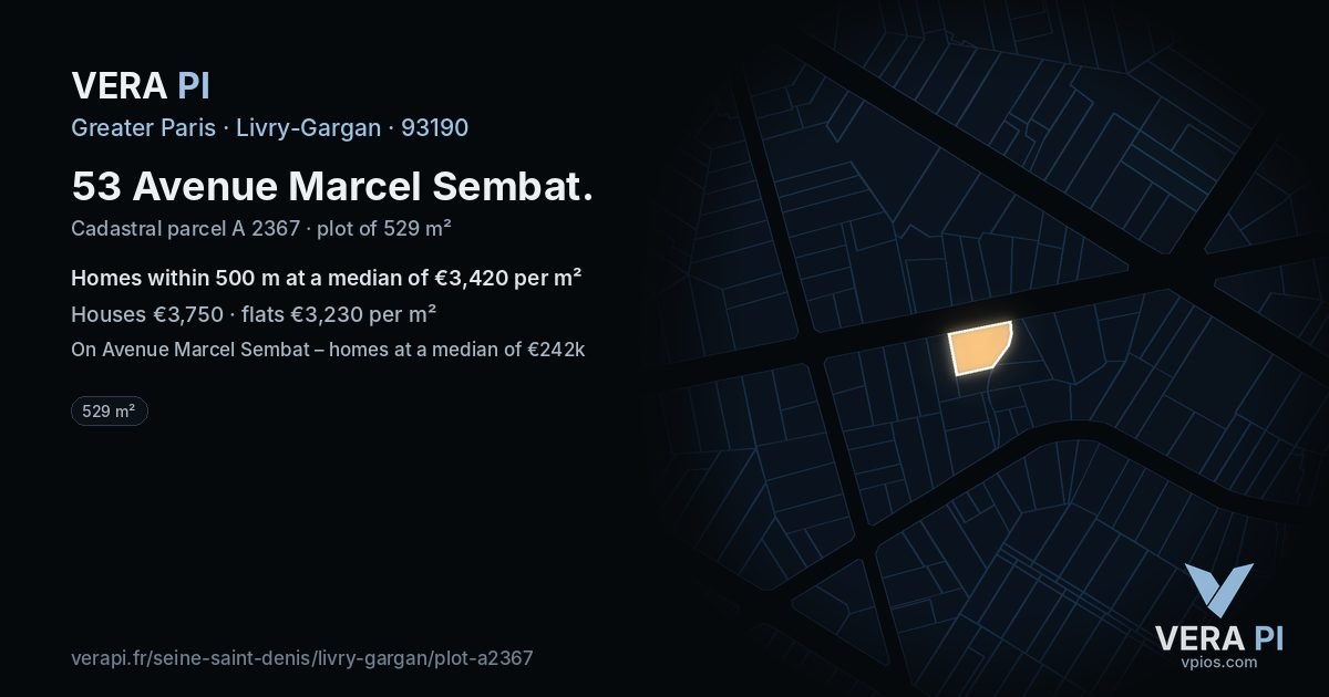 53 Avenue Marcel Sembat, Livry-Gargan at night – the plot lit, the parcels around coloured by the prices near them