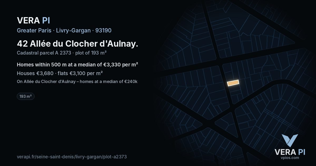 42 Allée du Clocher d'Aulnay, Livry-Gargan at night – the plot lit, the parcels around coloured by the prices near them