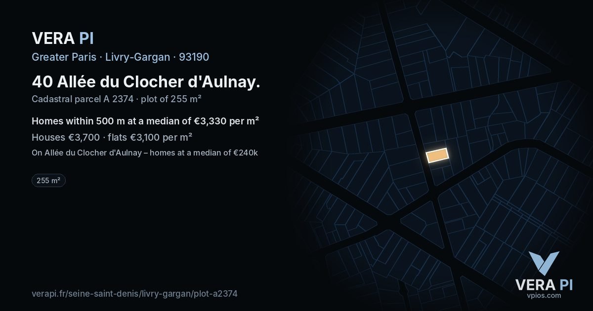 40 Allée du Clocher d'Aulnay, Livry-Gargan at night – the plot lit, the parcels around coloured by the prices near them
