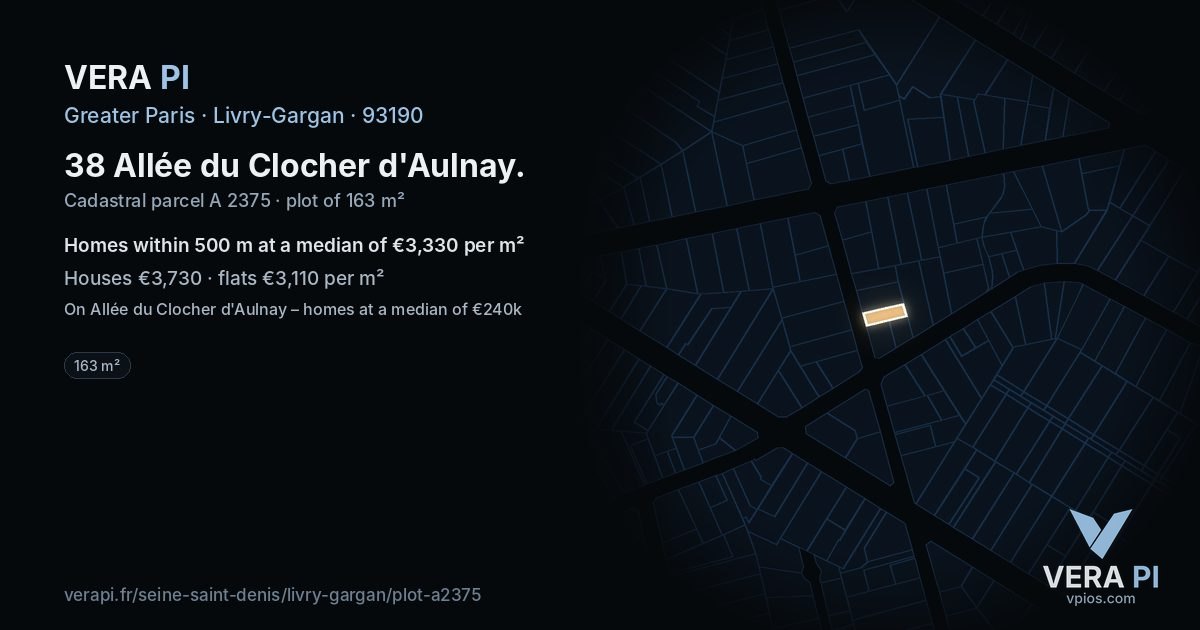 38 Allée du Clocher d'Aulnay, Livry-Gargan at night – the plot lit, the parcels around coloured by the prices near them