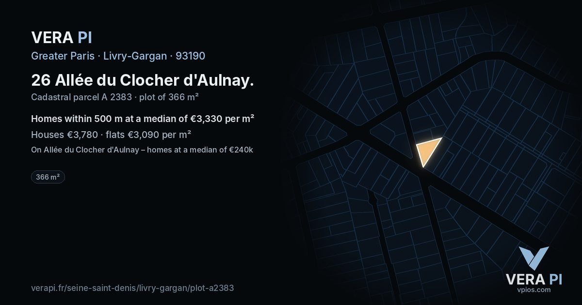 26 Allée du Clocher d'Aulnay, Livry-Gargan at night – the plot lit, the parcels around coloured by the prices near them