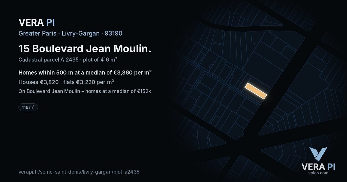 15 Boulevard Jean Moulin, Livry-Gargan at night – the plot lit, the parcels around coloured by the prices near them