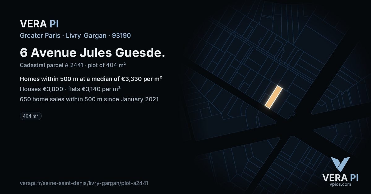 6 Avenue Jules Guesde, Livry-Gargan at night – the plot lit, the parcels around coloured by the prices near them