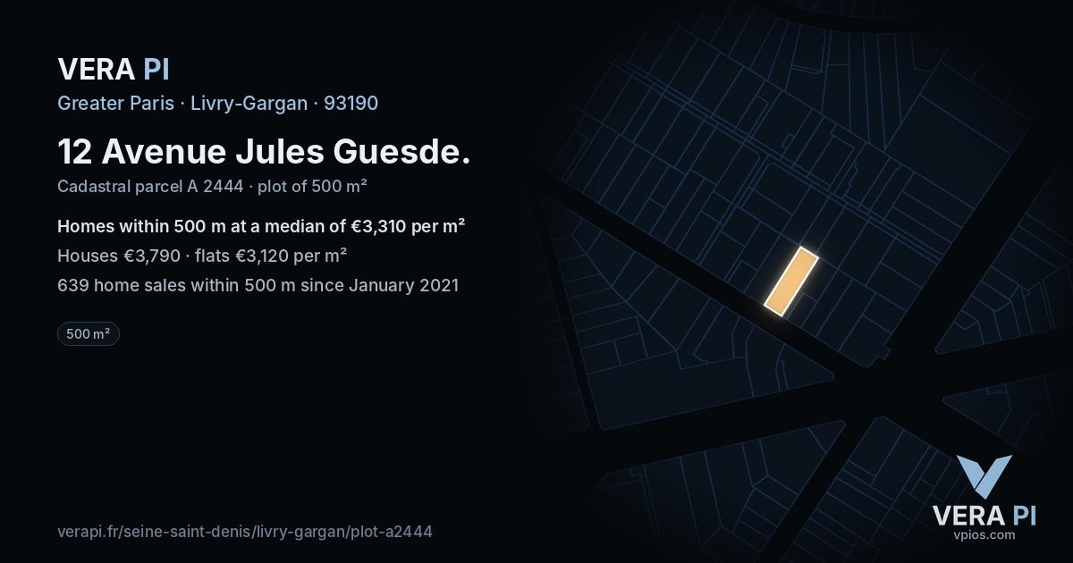 12 Avenue Jules Guesde, Livry-Gargan at night – the plot lit, the parcels around coloured by the prices near them