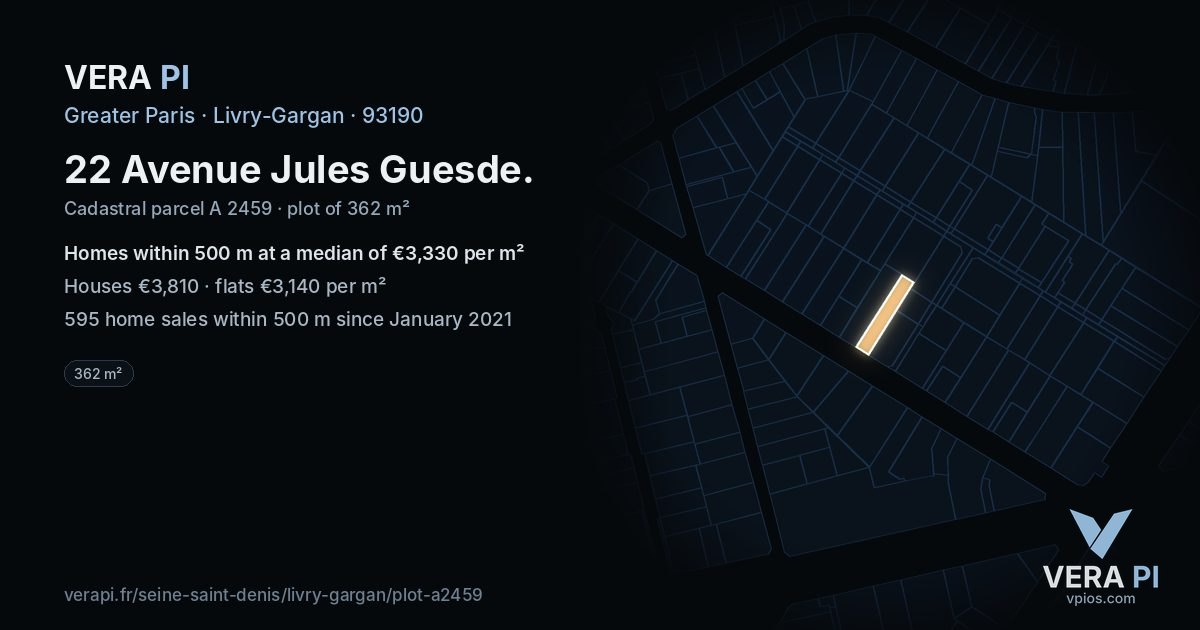 22 Avenue Jules Guesde, Livry-Gargan at night – the plot lit, the parcels around coloured by the prices near them