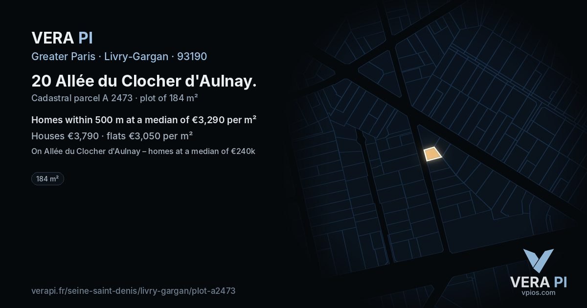 20 Allée du Clocher d'Aulnay, Livry-Gargan at night – the plot lit, the parcels around coloured by the prices near them