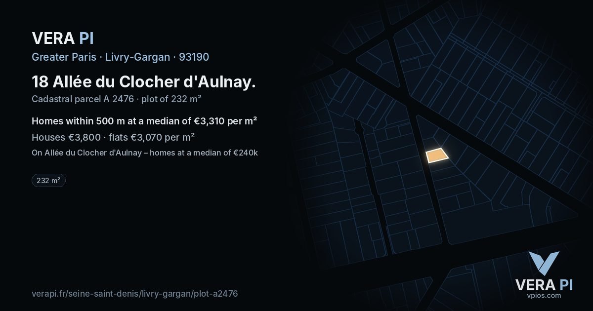 18 Allée du Clocher d'Aulnay, Livry-Gargan at night – the plot lit, the parcels around coloured by the prices near them