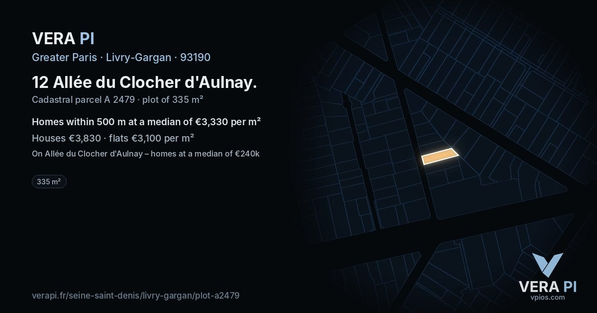 12 Allée du Clocher d'Aulnay, Livry-Gargan at night – the plot lit, the parcels around coloured by the prices near them