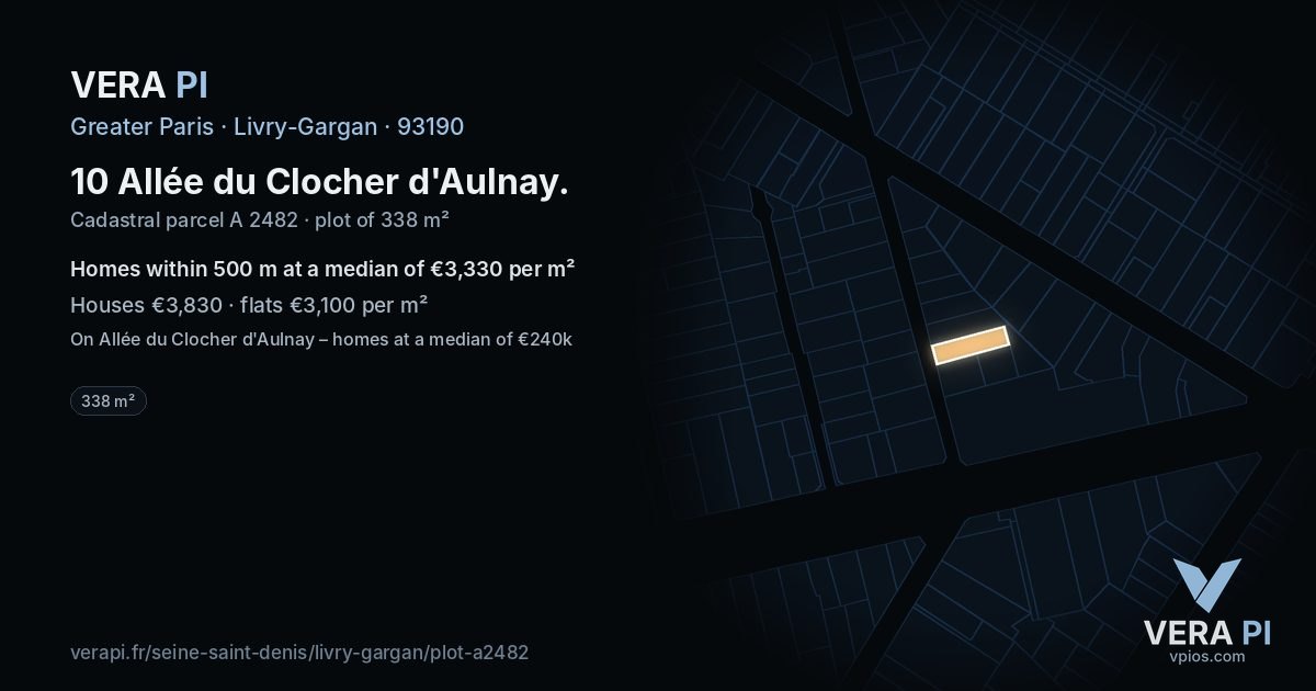 10 Allée du Clocher d'Aulnay, Livry-Gargan at night – the plot lit, the parcels around coloured by the prices near them