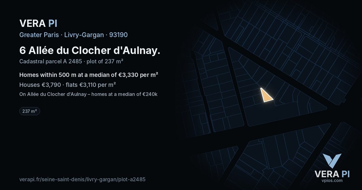 6 Allée du Clocher d'Aulnay, Livry-Gargan at night – the plot lit, the parcels around coloured by the prices near them