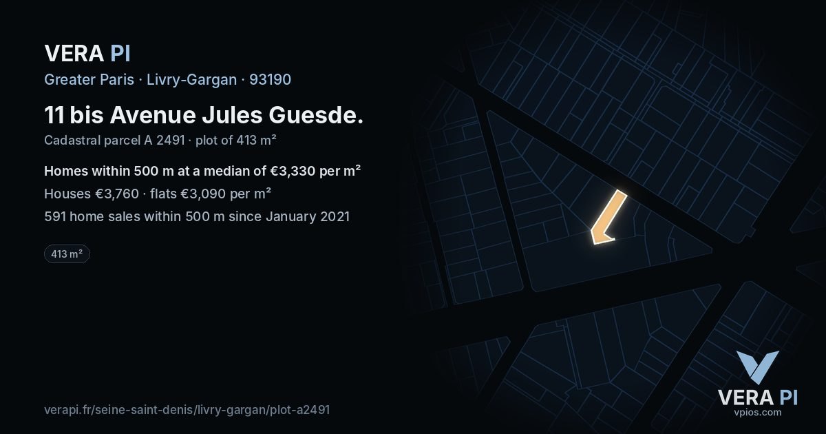 11 bis Avenue Jules Guesde, Livry-Gargan at night – the plot lit, the parcels around coloured by the prices near them