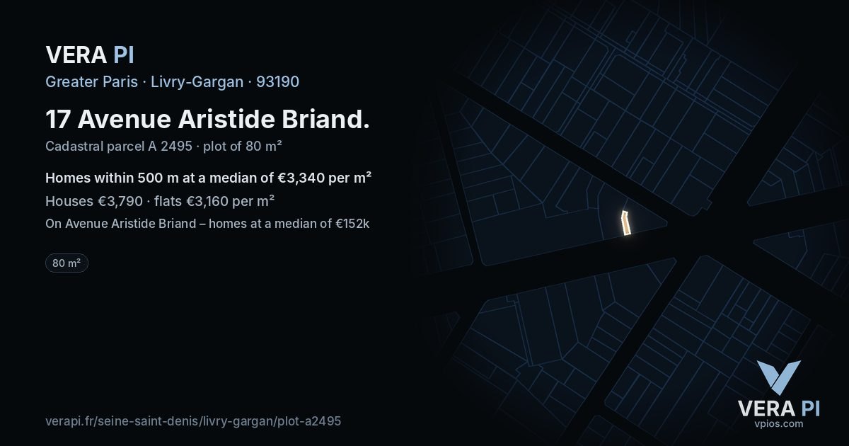 17 Avenue Aristide Briand, Livry-Gargan at night – the plot lit, the parcels around coloured by the prices near them