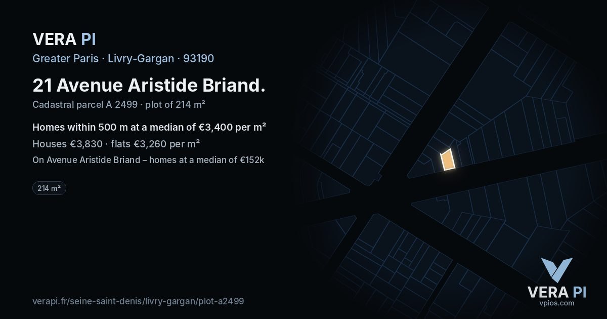 21 Avenue Aristide Briand, Livry-Gargan at night – the plot lit, the parcels around coloured by the prices near them