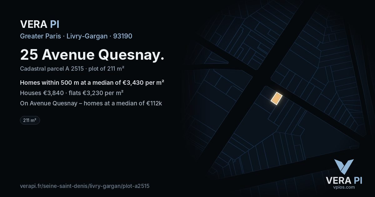 25 Avenue Quesnay, Livry-Gargan at night – the plot lit, the parcels around coloured by the prices near them