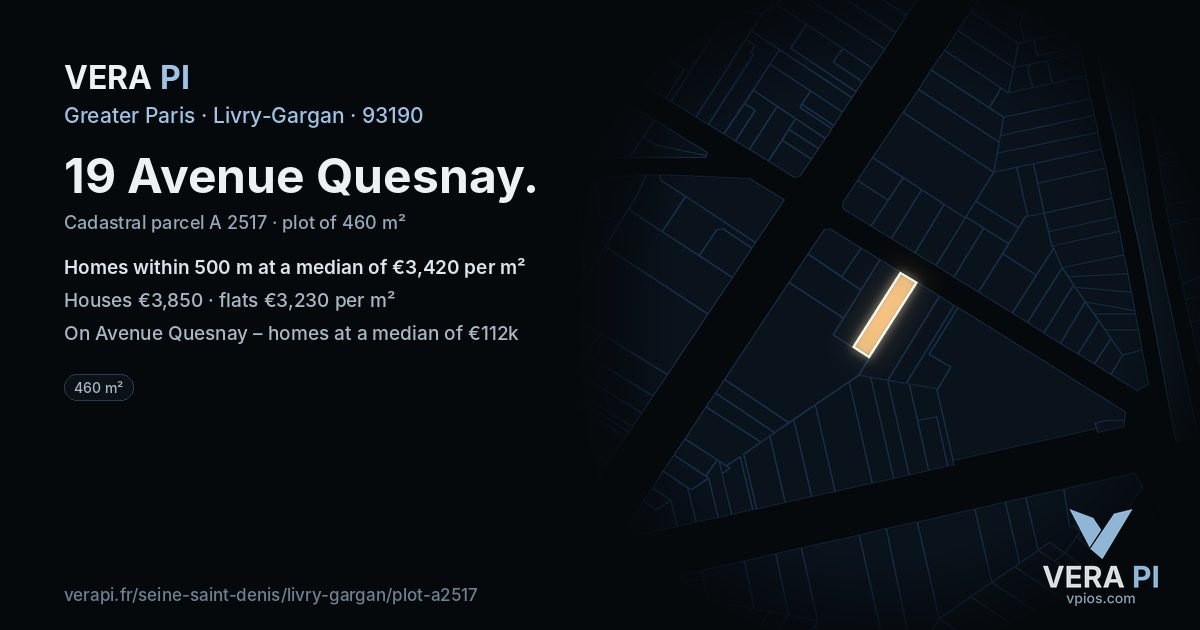 19 Avenue Quesnay, Livry-Gargan at night – the plot lit, the parcels around coloured by the prices near them
