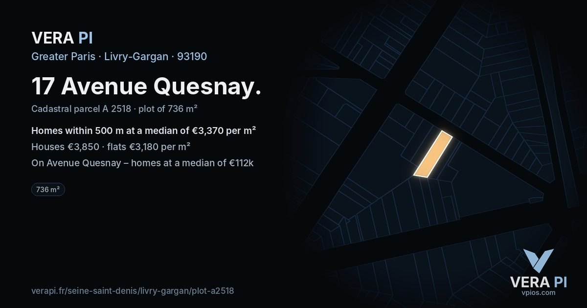 17 Avenue Quesnay, Livry-Gargan at night – the plot lit, the parcels around coloured by the prices near them