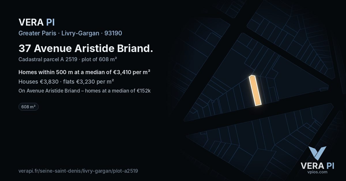 37 Avenue Aristide Briand, Livry-Gargan at night – the plot lit, the parcels around coloured by the prices near them