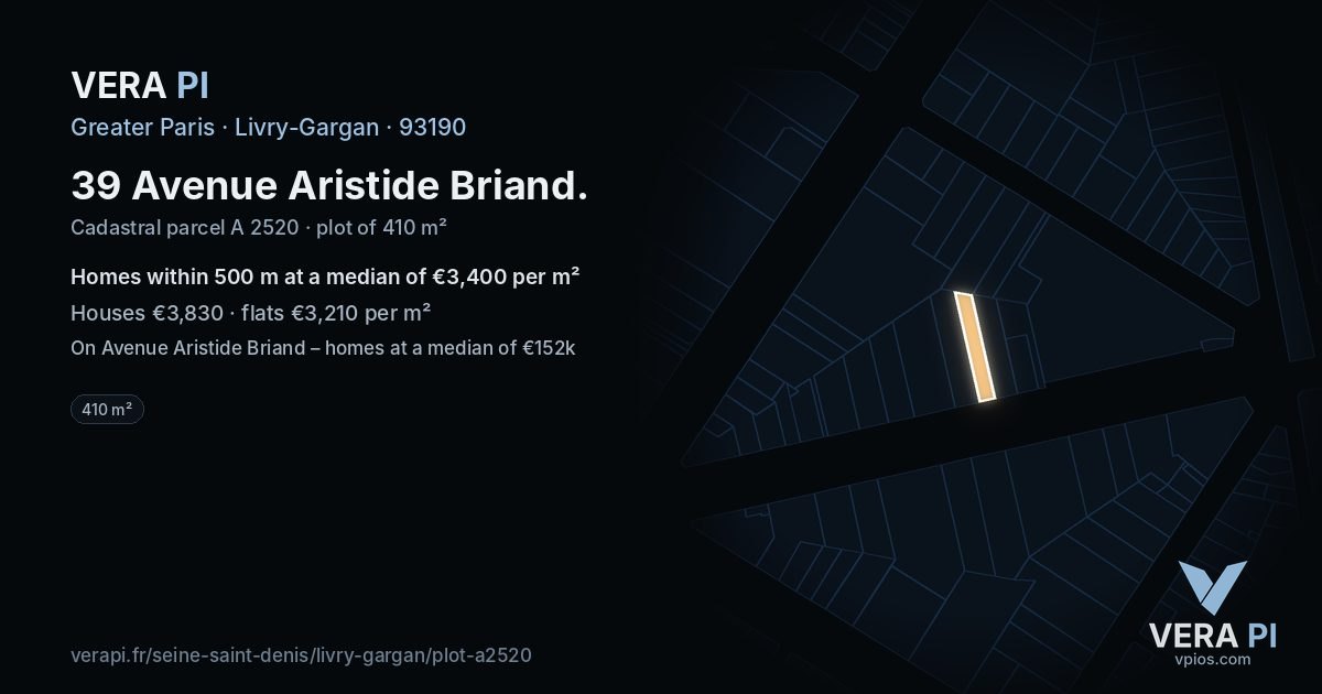 39 Avenue Aristide Briand, Livry-Gargan at night – the plot lit, the parcels around coloured by the prices near them
