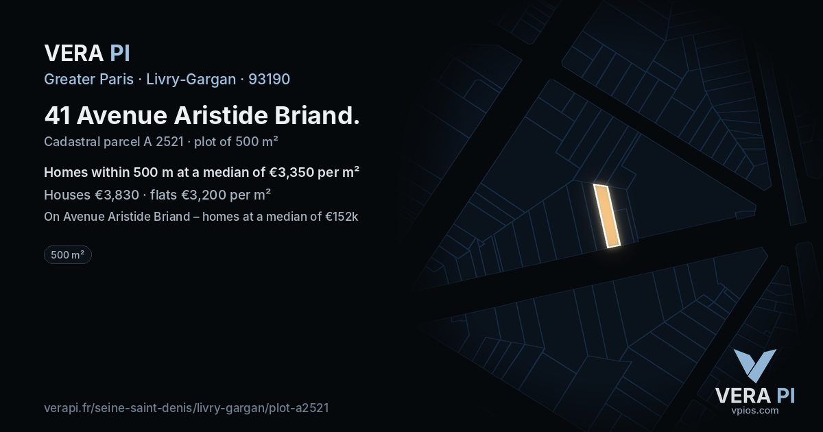 41 Avenue Aristide Briand, Livry-Gargan at night – the plot lit, the parcels around coloured by the prices near them