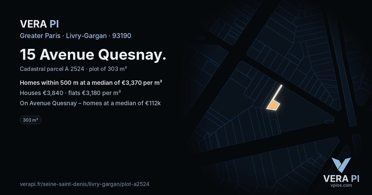 15 Avenue Quesnay, Livry-Gargan at night – the plot lit, the parcels around coloured by the prices near them